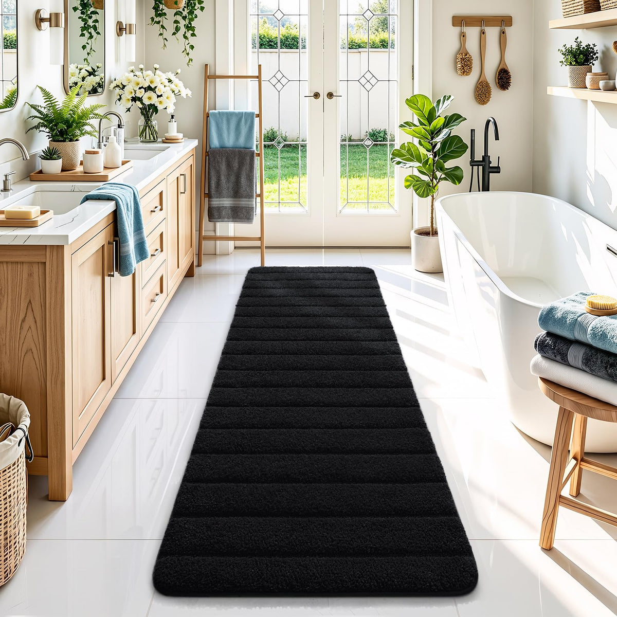 AROGAN Luxury Long Bathroom Runner Rugs 24x60 Inch Bath Rug Non Slip, Black