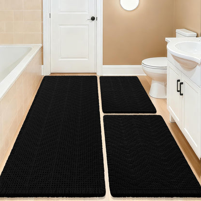 Upgrade Waffle Bath Mat Set 2 Piece, Boho Bathroom Rugs Absorbent Non Slip, Ultra Soft Bathroom Mat, Machine Washable Knit Bath Rugs with Herringbones for Bathroom, Bedroom, Kitchen, Shower, White