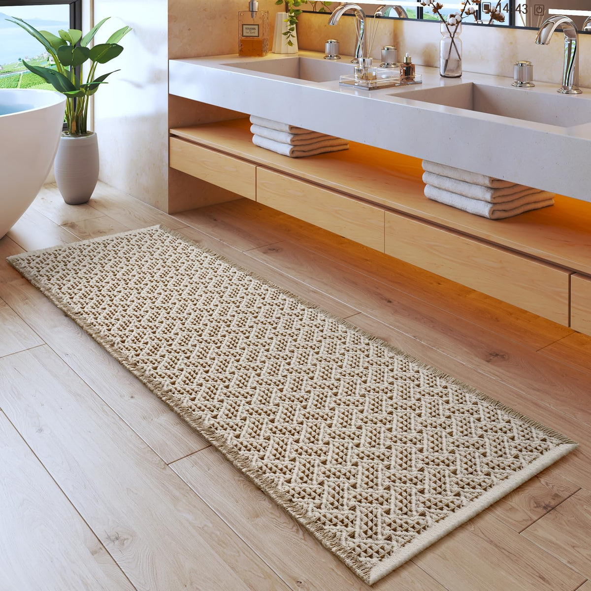 Waffle Bath Mat, Extra Soft Boho Bathroom Rugs, 16x24 Brown