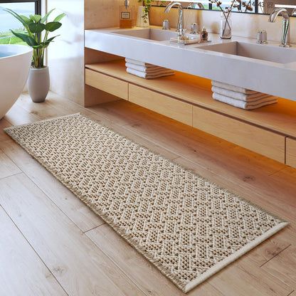 Waffle Bath Mat, Extra Soft Boho Bathroom Rugs, 16x24 Brown