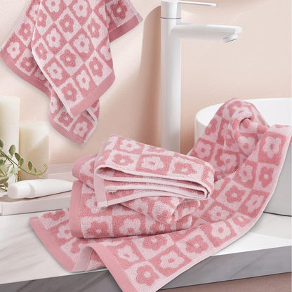 Jacquotha Pink Checkered Floral Hand Towels