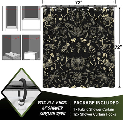 Black Goth Witchy Skull Shower Curtain Gothic Home Gift 72x72 Inches
