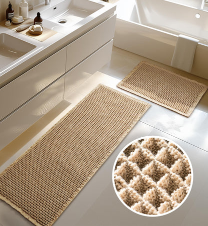 Large Waffle Bath Mat Set Non Slip, Ultra Absorbent Bath Mats for Christmas Bathroom Decor, Extra Soft Floor Bathroom Rugs Sets 2 Piece, Washable Bath Rugs Set, Green & White, 20"×47" and 16"×24"