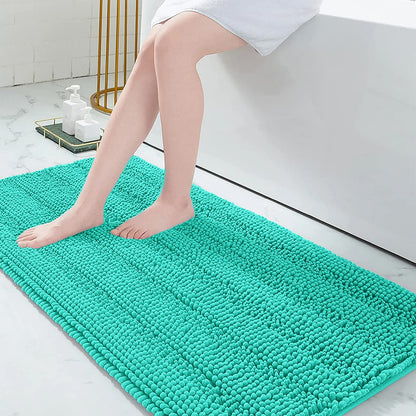 Grandaily Chenille Striped Bathroom Rugs 36x24, Extra Thick and Absorbent Bath Mats, Non-Slip Soft Plush Shaggy Shower Carpet, Machine Wash Dry, Bath Rug for Bathroom, (Large, Light Grey)