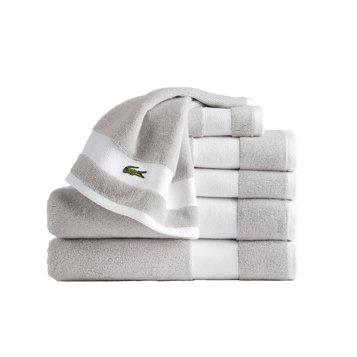 Lacoste Sport Stripe 100% Cotton 6-Piece Towel Set, Meteorite