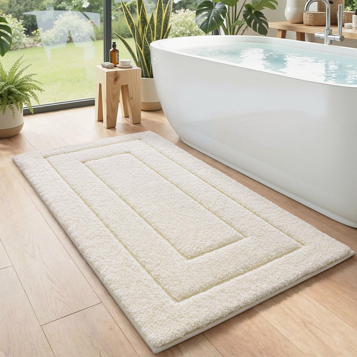 DEXI Bathroom Rugs 36x24, Non-Slip and Absorbent Bath Mat, Beige
