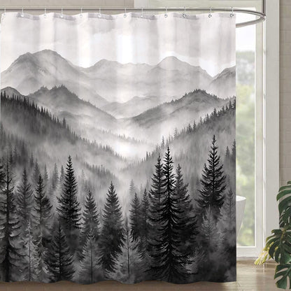 Accnicc Forest Mountain Shower Curtain Dark Green Nature Misty Pine Tree Shower Curtains for Bathroom Foggy Rustic Woodland Decorative Waterproof Fabric Bath Curtain Decor 72×72 Inches