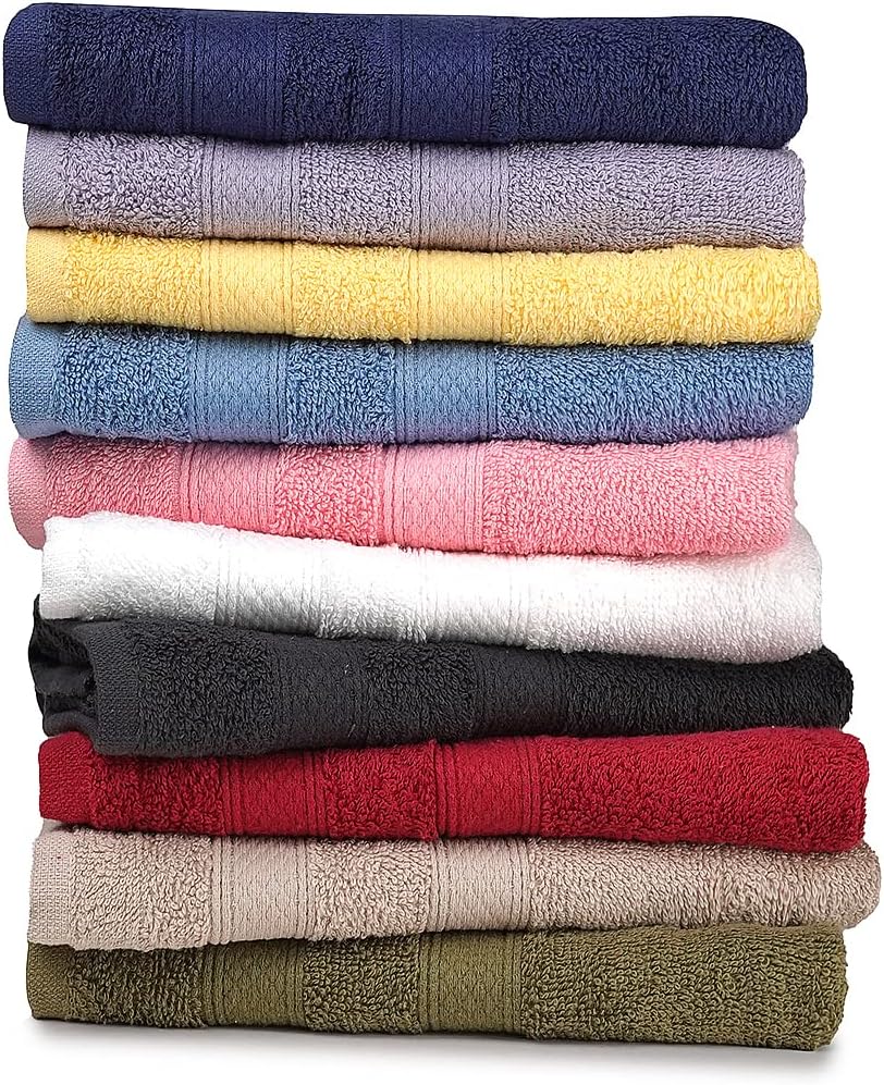 ZUPERIA Classic Hand Towels Pack of 10 (16 x 28 Inches) 100% Ring Spun Cotton Light Weight & Super Absorbent, Fast Drying Hand Towels for Bathroom, Hotels, Travel and Spa (Assorted)