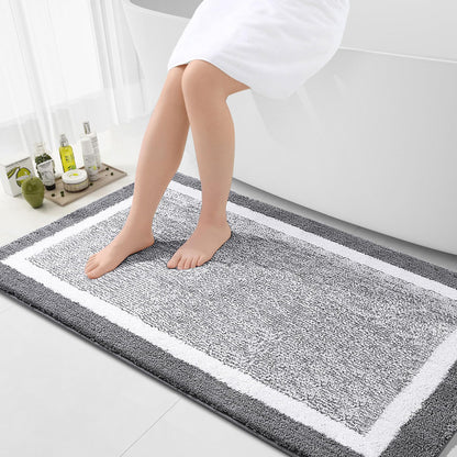 OLANLY Small Bathroom Rugs 24x16, Soft Absorbent Microfiber Bath Rugs, Grey