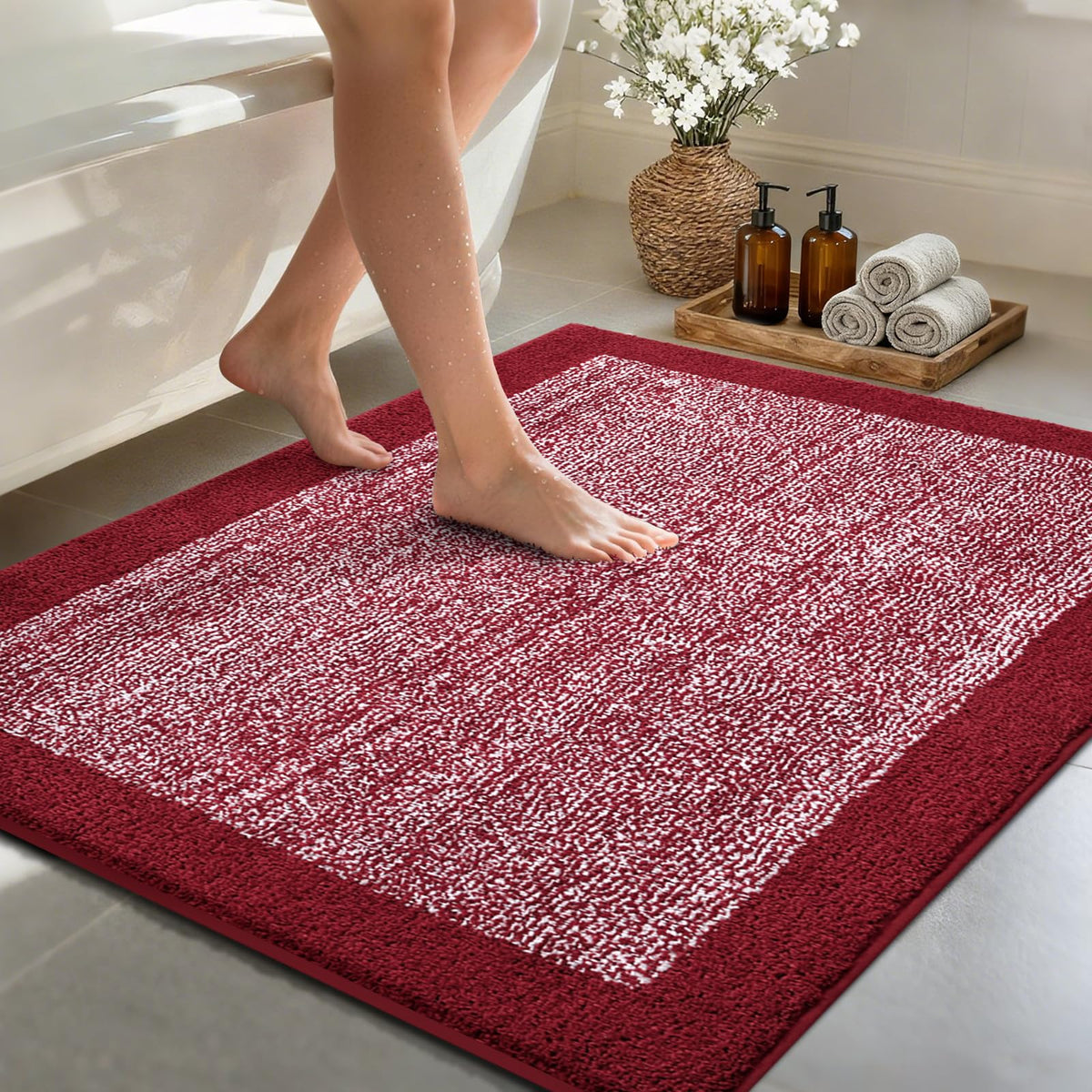 Long 2x4 Ft (48''x24'') Bathroom Rugs, Non Slip Washable Bath Mat Grey