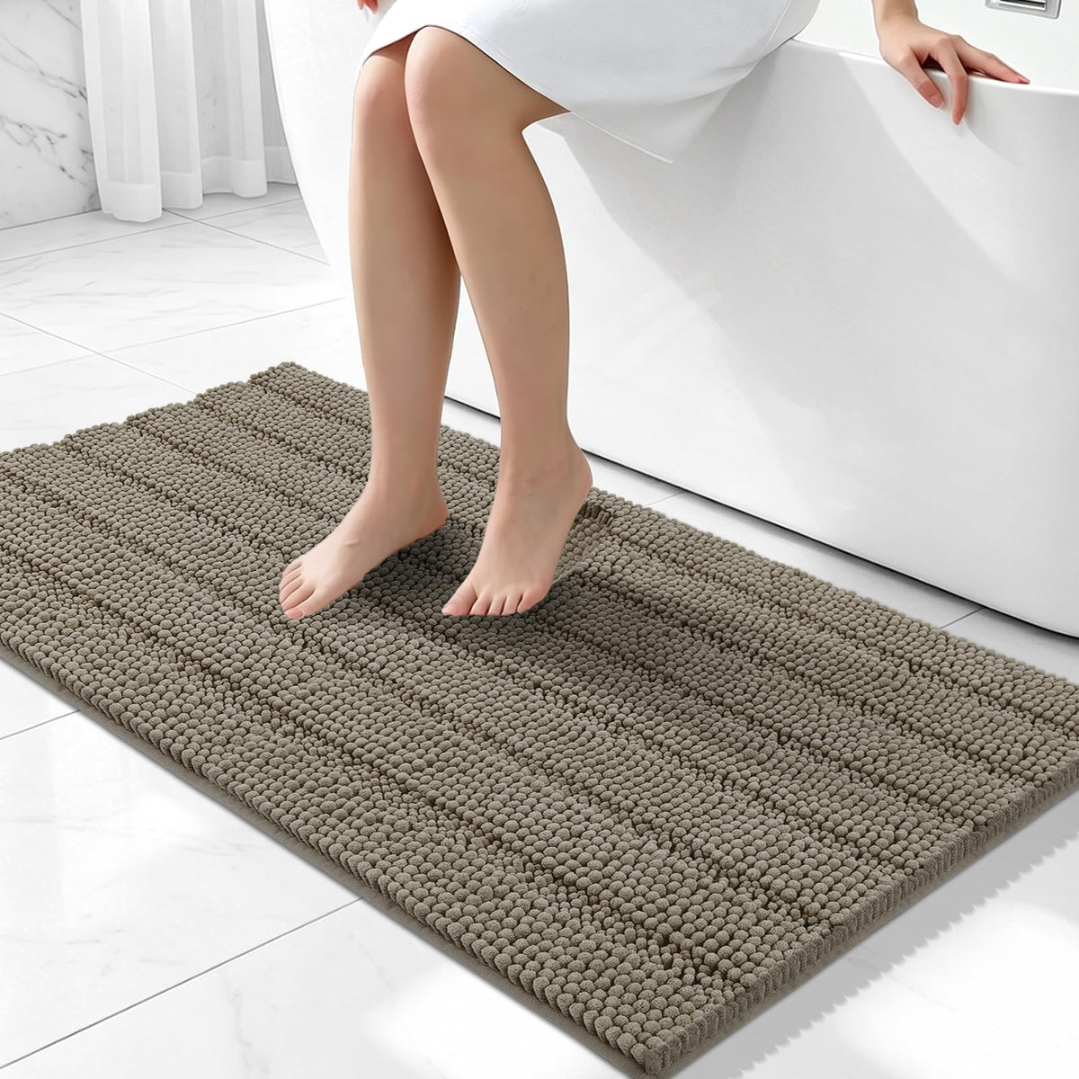 Bcoimo Bath Rug Mat,48x24 High Absorbent Latte Long Bathroom Runner Rugs