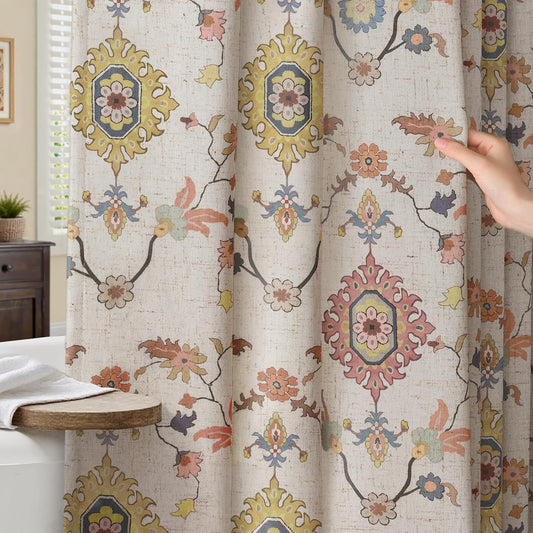 Boho Floral Shower Curtain, Vintage Cottage Core Shower Curtains for Bathroom, 72Wx72H Inch