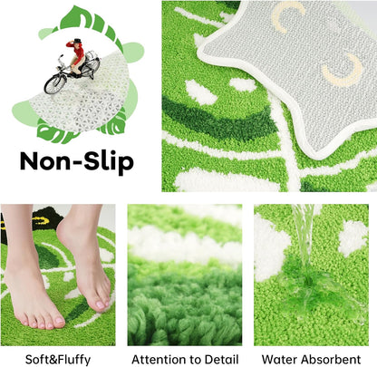 Bathroom Rugs with Green Leaf,Black Cat Monstera Rug
