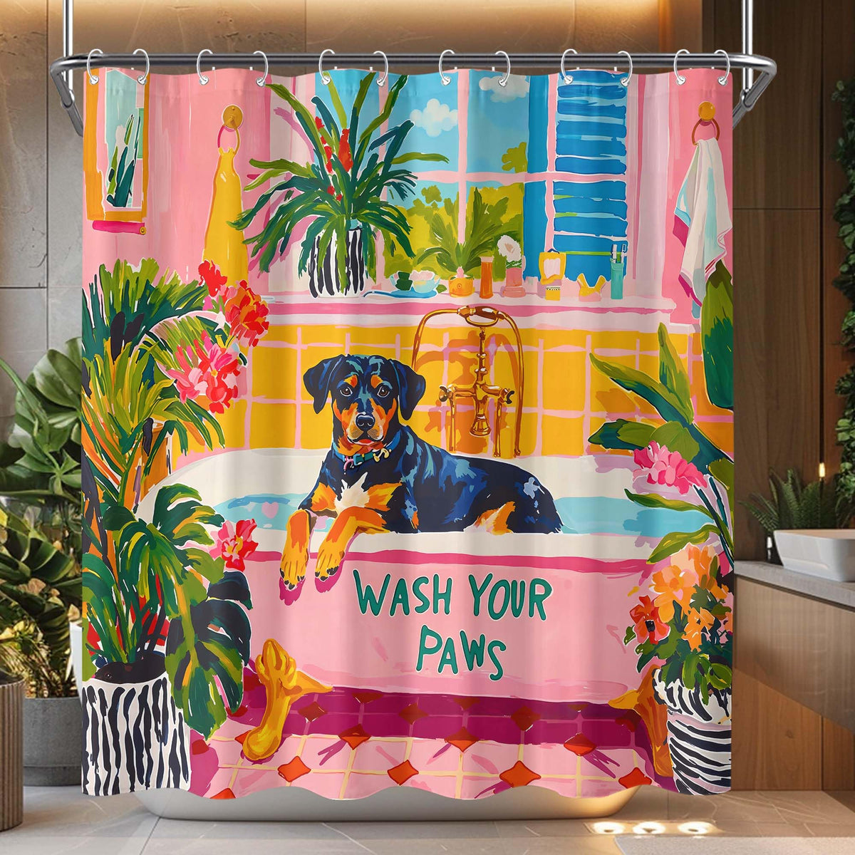 Accnicc Cute Cat Shower Curtain Funny Fun Cool Cats Monet Shower Curtains for Bathroom Water Lilies Waterproof Fabric Bath Curtain Decor 72 X 72 Inch