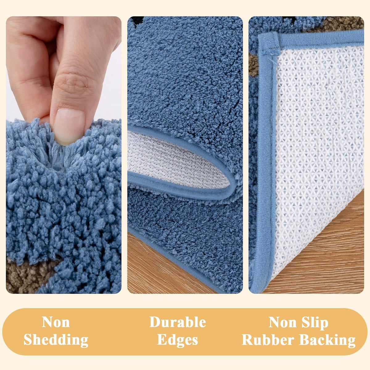 HEBE Boho Bathroom Rugs Set 3 Piece, Non Slip Washable Bath Mat Set