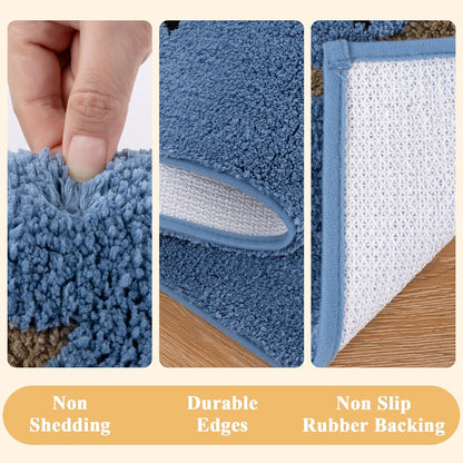 HEBE Boho Bathroom Rugs Set 3 Piece, Non Slip Washable Bath Mat Set