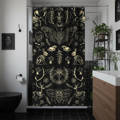 Black Goth Witchy Skull Shower Curtain Gothic Home Gift 72x72 Inches