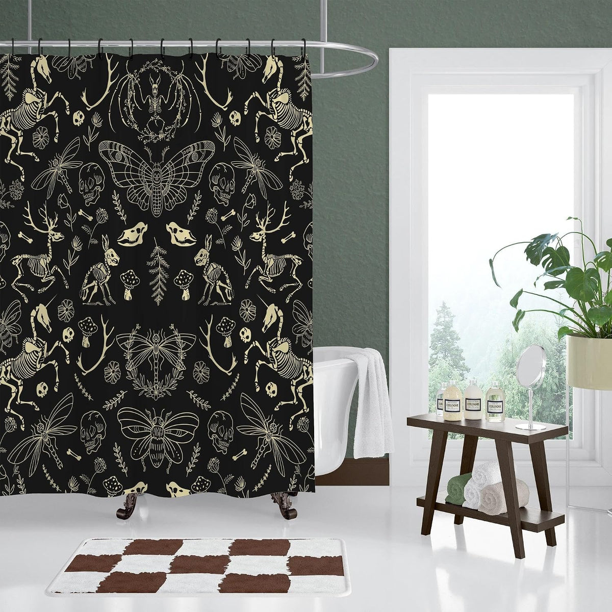 Black Goth Witchy Skull Shower Curtain Gothic Home Gift 72x72 Inches