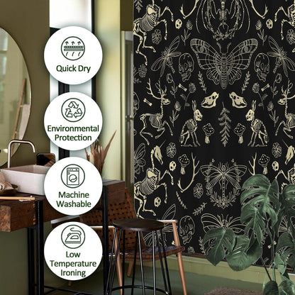Black Goth Witchy Skull Shower Curtain Gothic Home Gift 72x72 Inches