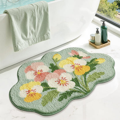 Cloud-Shaped Lily Bath Mat, Soft Non-Slip Fluffy Fresh Flowers Bathroom Rug, Ultra Absorbent Microfiber Shaggy Door Mat, Machine Washable Bath Rug Carpet for Bathtub Bedroom 20x31 Inch (White)