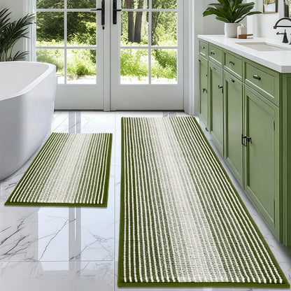 BSICPRO Bathroom Rugs Sets 2 Piece, Non Slip Striped Bath Mats, Fog Blue