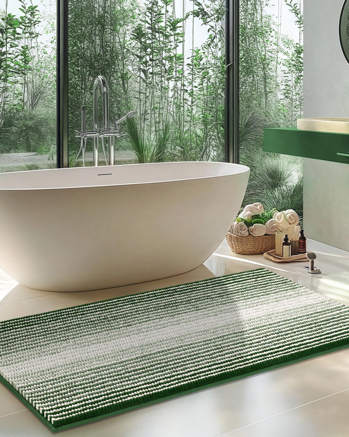 BSICPRO Bathroom Rugs Sets 2 Piece, Non Slip Striped Bath Mats, Fog Blue