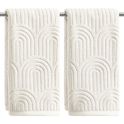 Artoid Mode 2 Pcs Caramel 3D Arched Stripes Jacquard Hand Towels for Bathroom, 100% Cotton Soft Absorbent Bathroom Decor Towels, 13.7 x 29.5 Inch