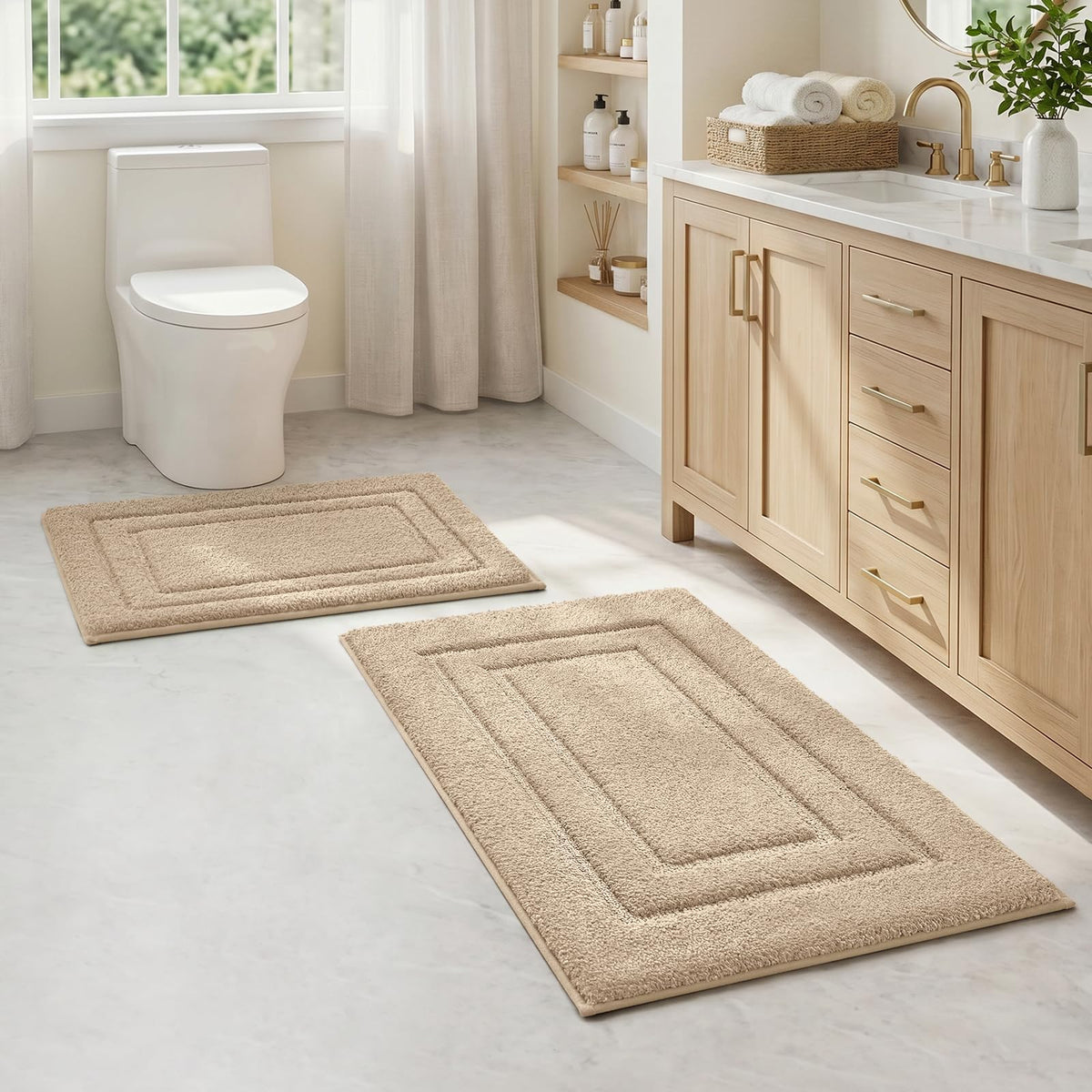 HOMEIDEAS Fall Bathroom Rugs Sets, 2 Piece Soft Bath Mat Burnt Orange