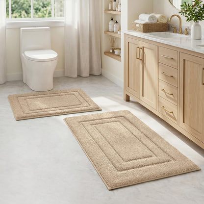 HOMEIDEAS Fall Bathroom Rugs Sets, 2 Piece Soft Bath Mat Burnt Orange