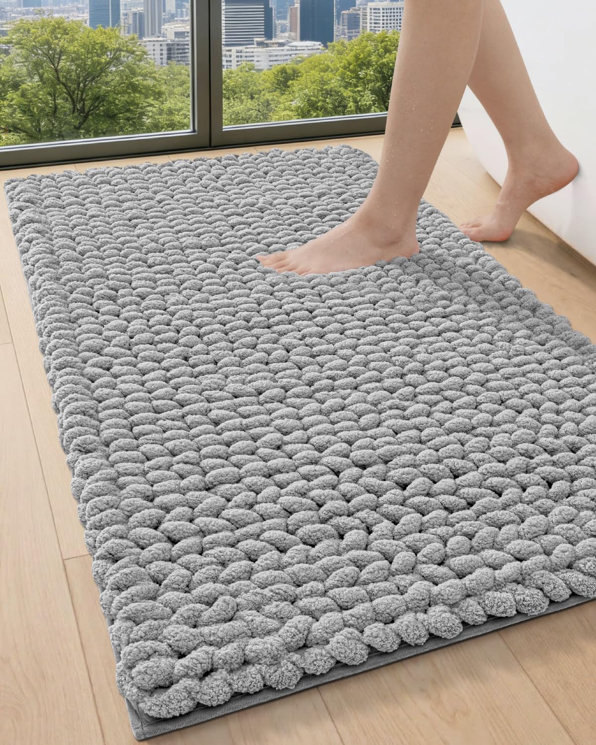 DEXI Bathroom Rugs 36x24, Non Slip Washable Chinelle Bath Mat, Taupe