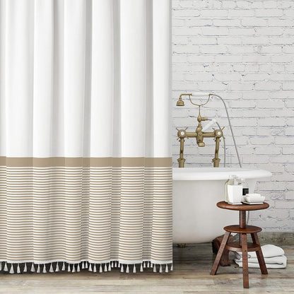 Seasonwood Black and White Shower Curtain Striped with Tassels for Bathroom Decor,Heavy Weighted 72-Inch, 72 x 72