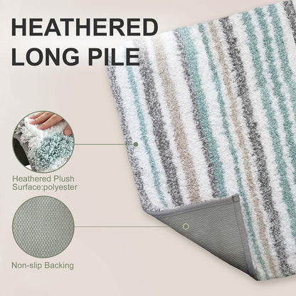 VOOVA & MOVAS Striped Bathroom Rug, 24x17, Microfiber, Aqua Beige Gray