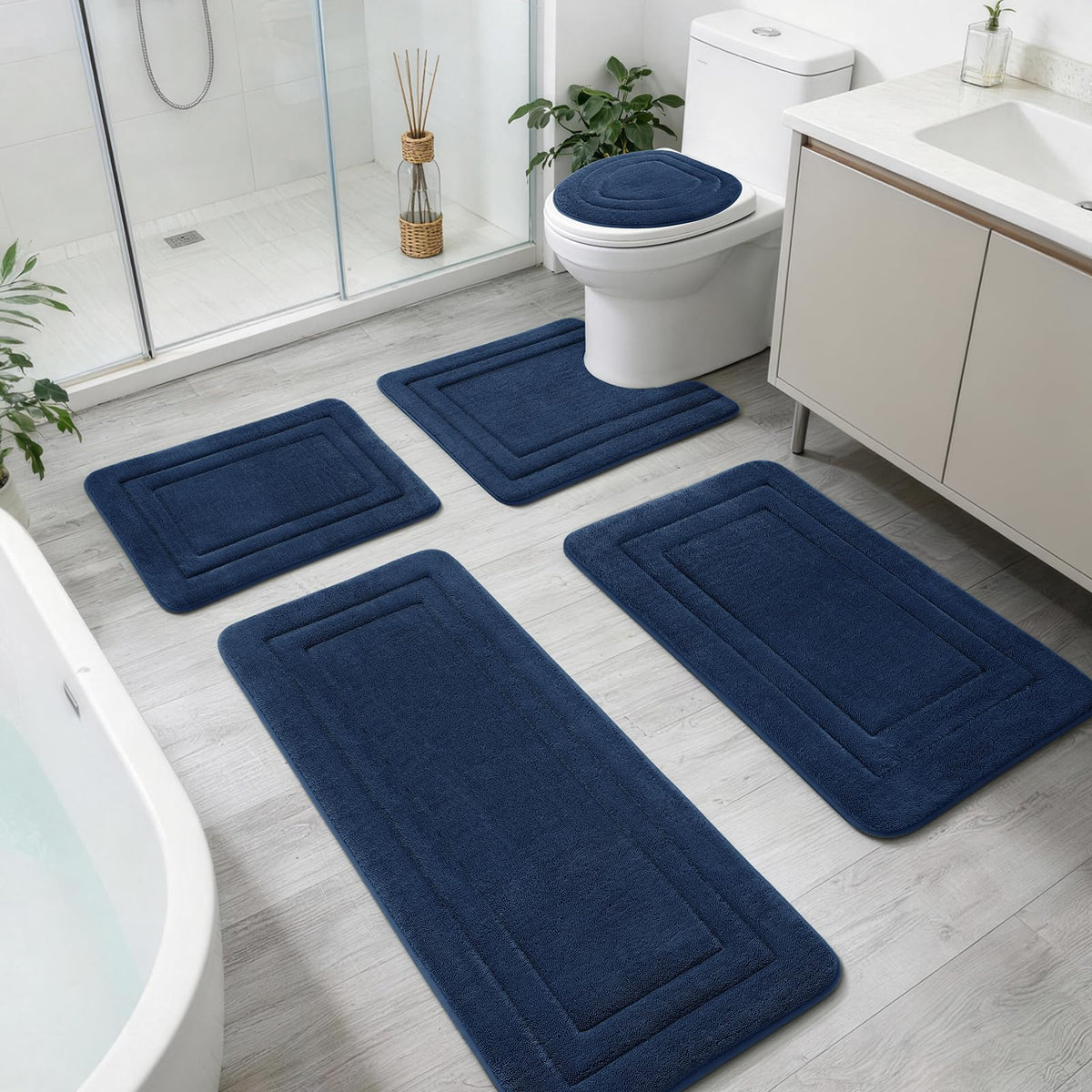 YIHOUSE 2-Piece Towel-Like Memory Foam Bathroom Rug Set, Dark Grey