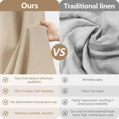 Seenus Linen Look Farmhouse Thick Fabric Shower Curtain Brown, Faux Linen Textured Country Rustic Shower Curtains Water-Resistant, 72 x 72 Inch Tan Taupe Heavyweight Shower Curtain for Bathroom Hotel