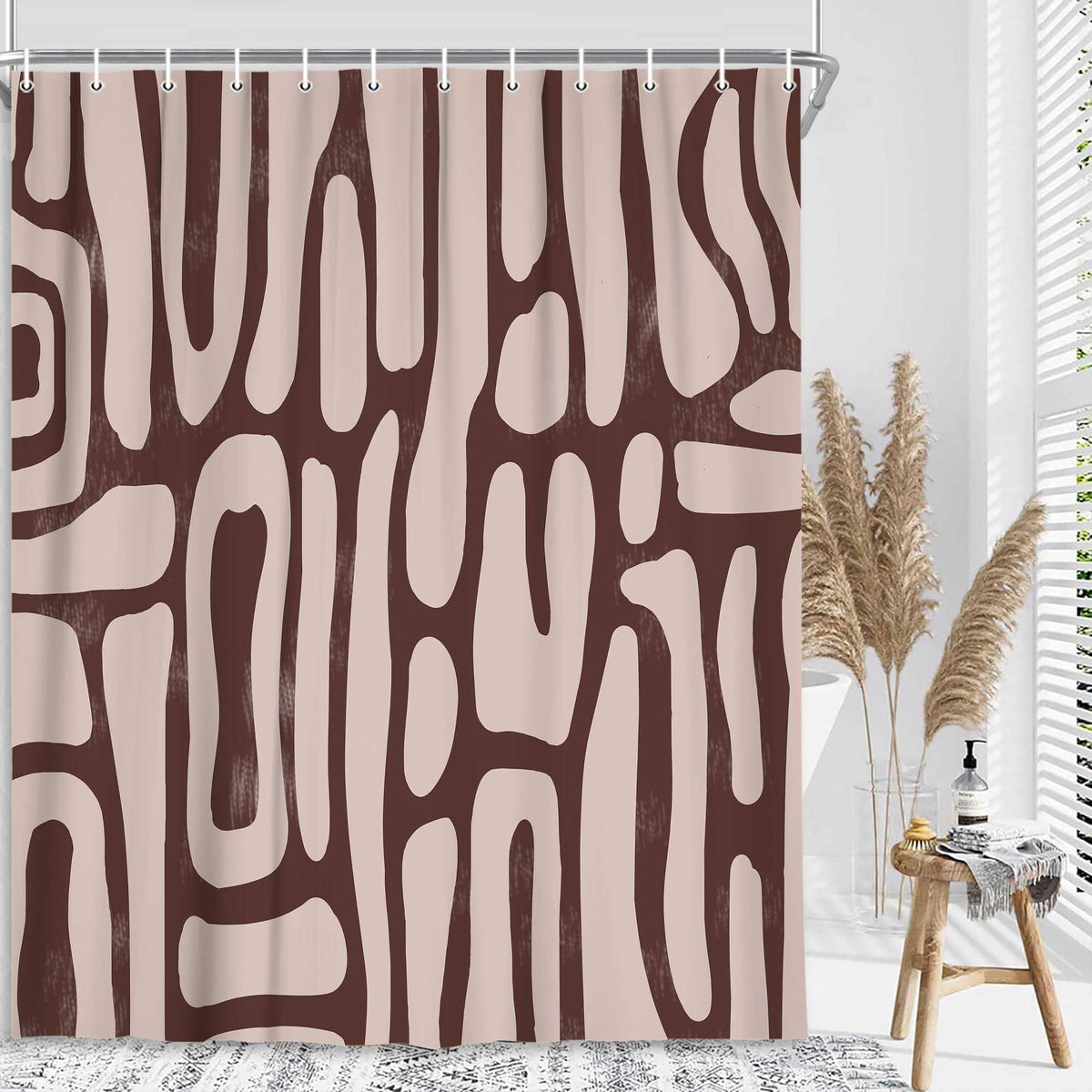 Bondjos Abstract Sage Green Shower Curtain,Boho Modern Geometric Line Art Decor,Abstract Minimalist Farmhouse Style Shower Curtain for Bathroom，Waterproof Polyester Fabric Bathroom Curtain,72x72 Inch