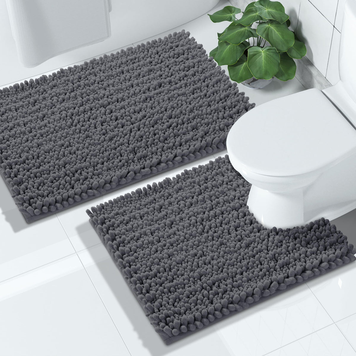 Yimobra Bathroom Rugs Sets 2 Piece - Quick Dry Extra Thick Luxury Chenille Bath Mat, Non Slip Super Absorbent for Tub Shower Sink, Machine Washable Shaggy Floor Mat, 32"x20"+24"x17" Inch, Pale Khaki