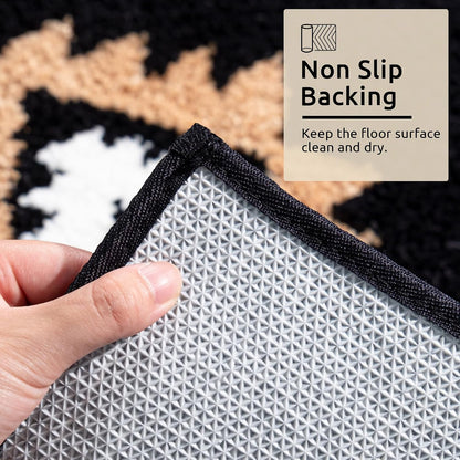 DEXDE Black Bathroom Rugs 20x32 Aztec Boho Long Western Plush Bath Mats