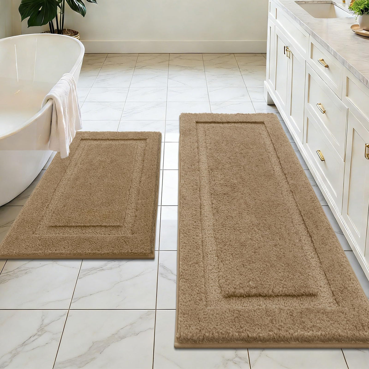 SHACOS Soft Microfiber Bathroom Rugs Set of 2 Pieces, White