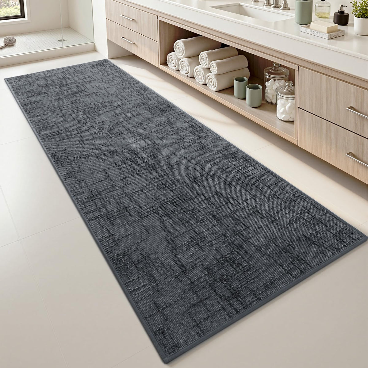 AMOAMI Bath Mat Non Slip Super Absorbent Quick Dry Bath Mats for Bathroom Floor Rubber Backing Washable Bathroom Rugs Modern Woven Jacquard Mat, Beside Tub Bath Rugs, 17" x 24", Brown