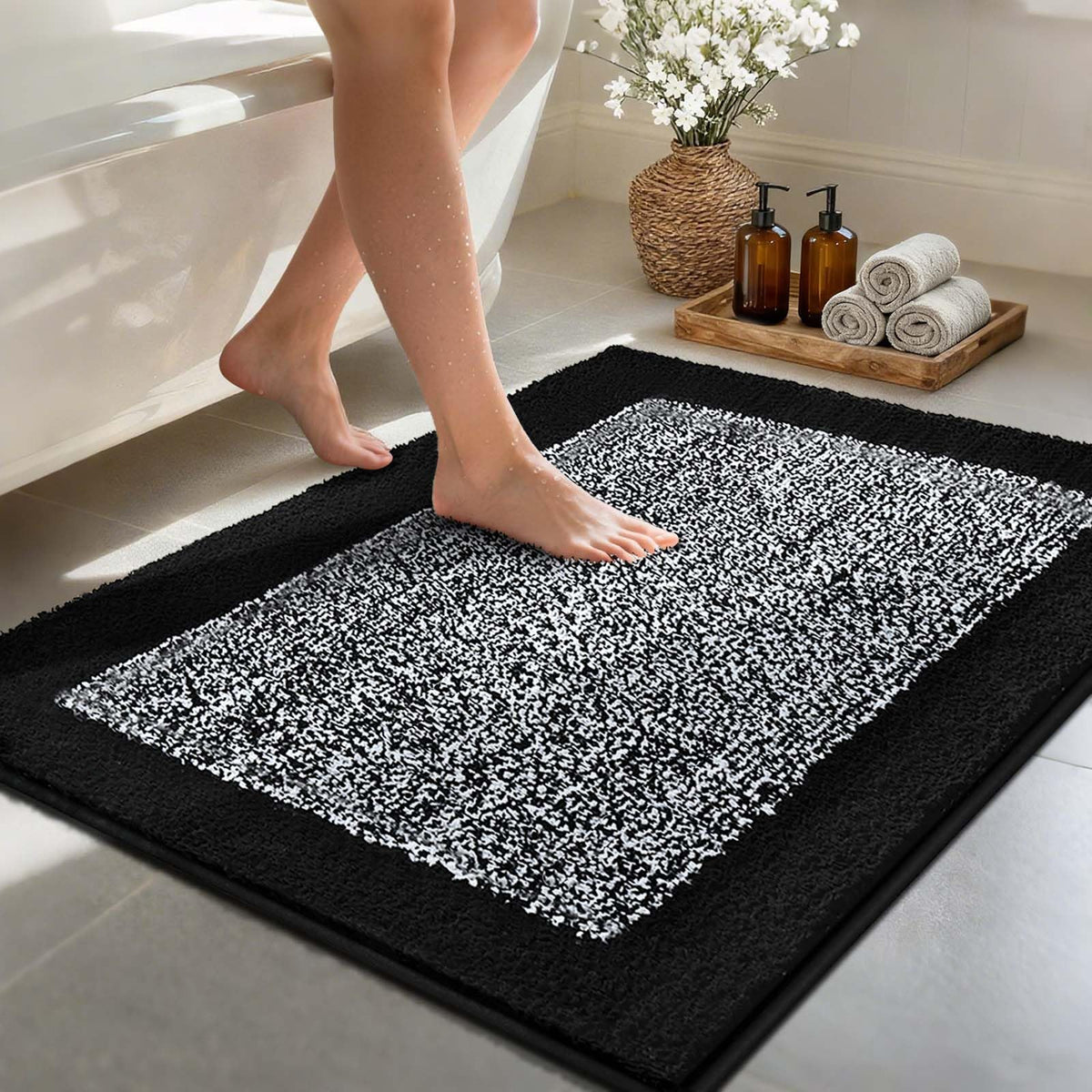 Long 2x4 Ft (48''x24'') Bathroom Rugs, Non Slip Washable Bath Mat Grey