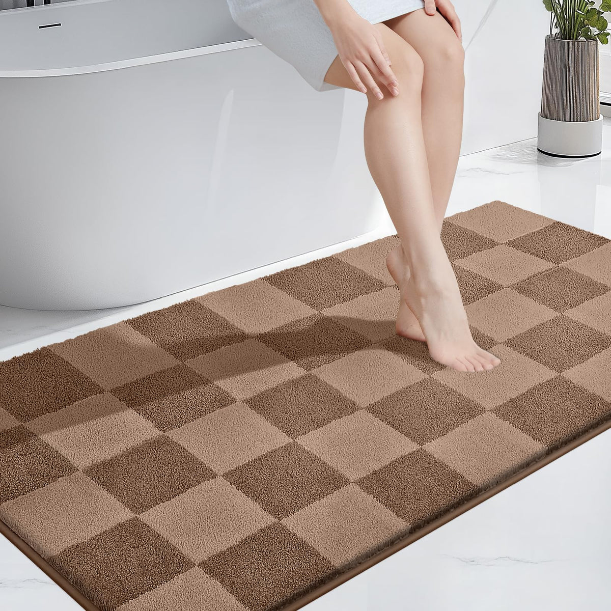 PURRUGS Bathroom Rug Non-Slip Machine Washable 24" x 36", Super Absorbent and Quick-Dry Bath Mat, Extra Soft and Plush Bath Rug for Shower, Bathtub and Sink, Grayish Brown & Coffee