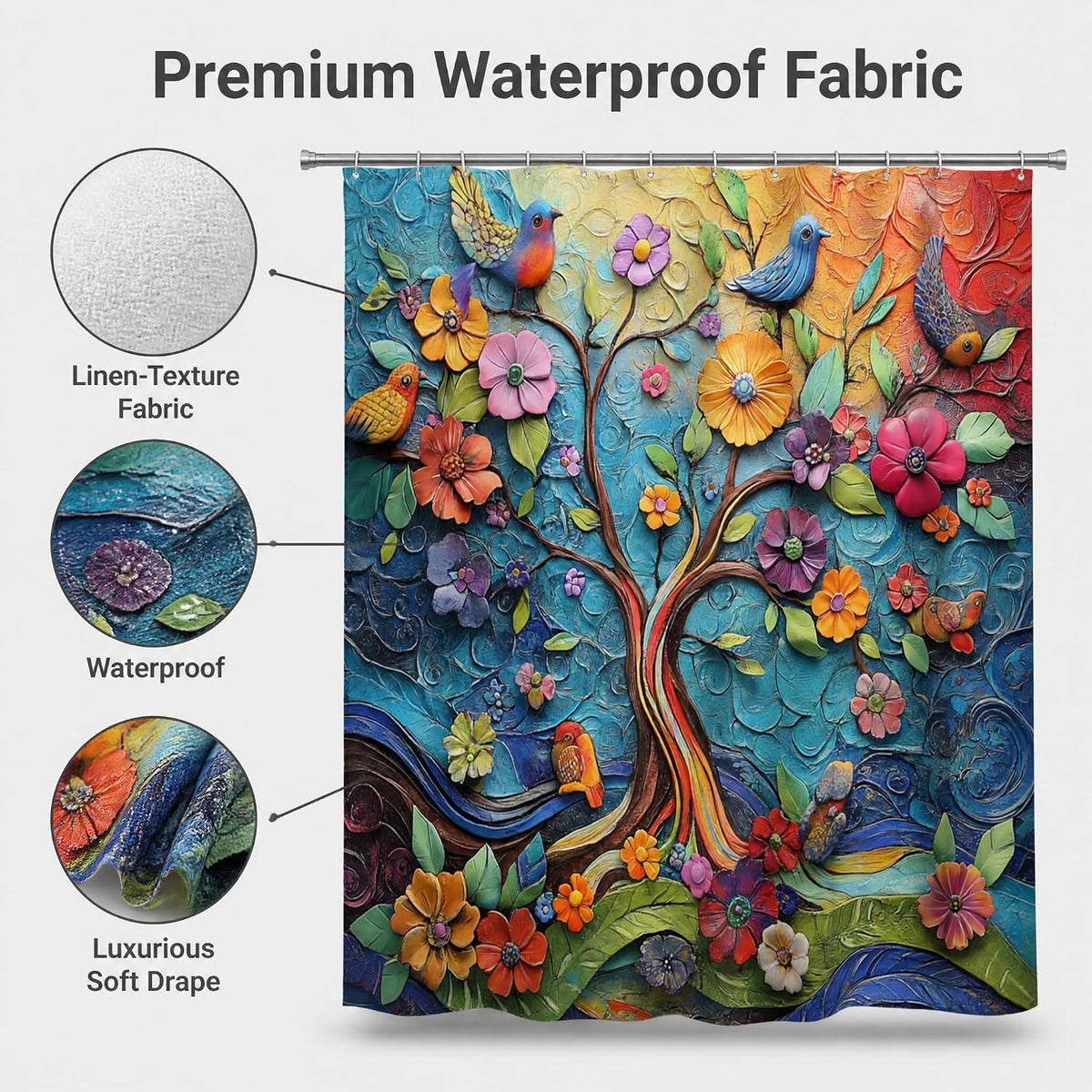 Boho Shower Curtain 72"x72" Water Repellent Polyester Fabric