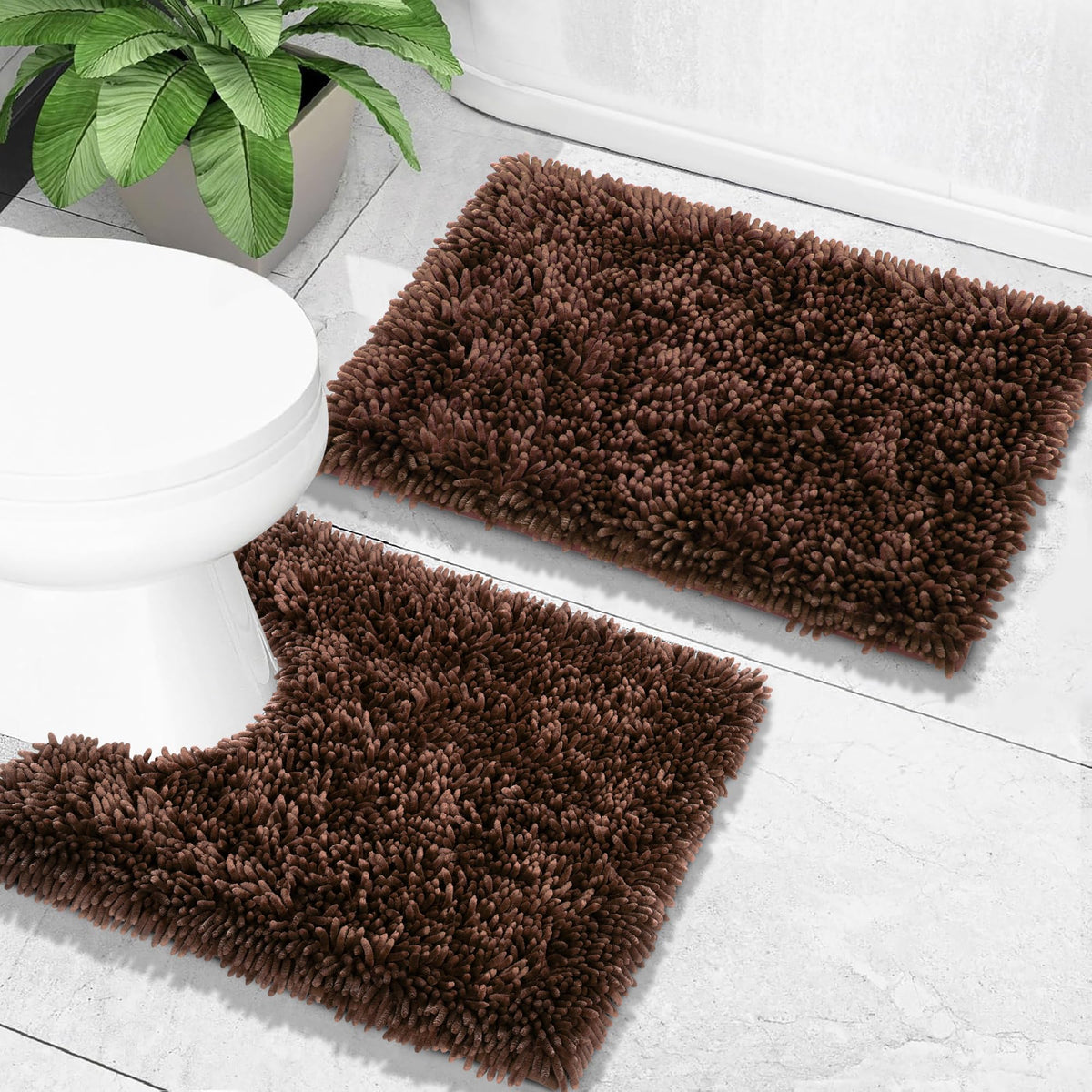 Yimobra Bathroom Rug Set 2 Piece, Luxury Shaggy Bath Mat Set with Non Slip Backing, Ultra Soft & Absorbent Mats for Bathroom Floor, Machine Washable, 31.5"x20"+24"x17", Dark Purple