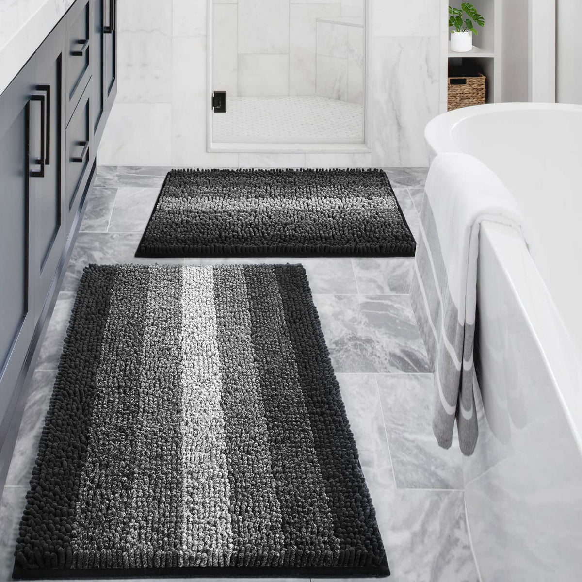 Gibelle Chenille Bathroom Rug Set 2 Piece - Non Slip Bath Mat 16x24, 20x32