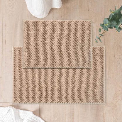 FRESHMINT Chenille Bath Rugs Set 2 Pieces, Cream White, 17''x24''+20''x47''