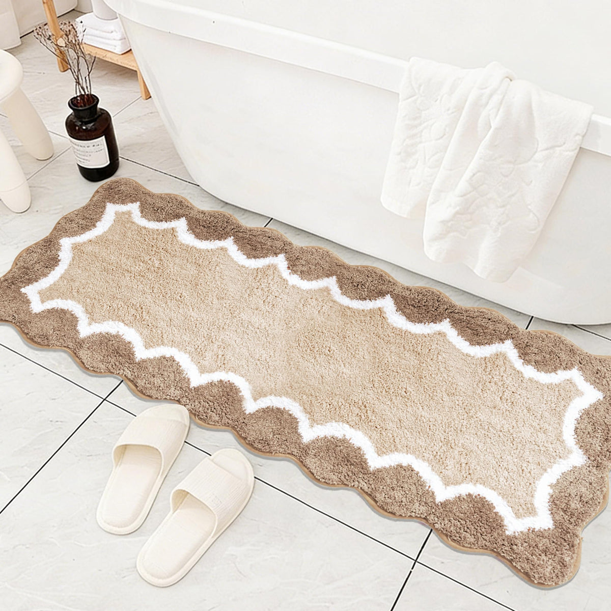 Cute Scalloped Rose Pink Bathroom Rugs Mat,Non Slip Absorbent Quick Dry Bath Mats for Shower Room,Microfiber Bath Mats for Bathroom Floor Washable Carpet for Shower Tub Sink Bedroom,20"x32"