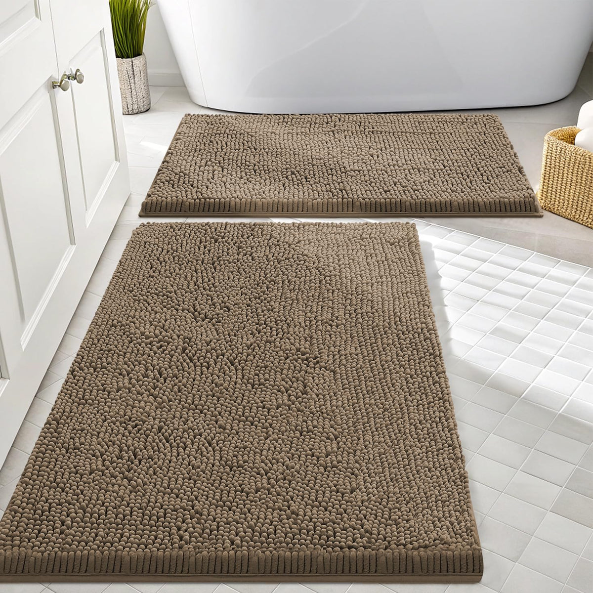 Smiry Chenille Bathroom Rugs Sets 2 Piece (30x20+24x16, Black)