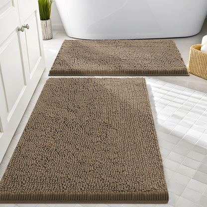 Smiry Chenille Bathroom Rugs Sets 2 Piece (30x20+24x16, Black)