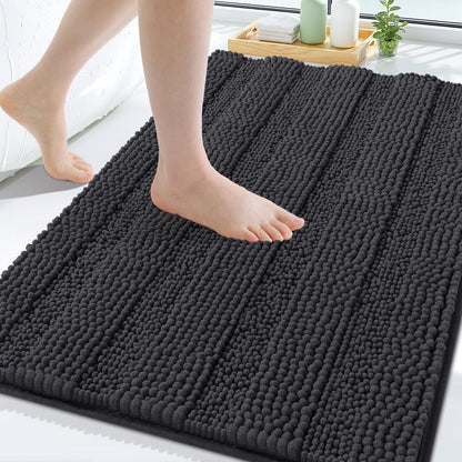 Grandaily Chenille Striped Bathroom Rugs 36x24, Extra Thick and Absorbent Bath Mats, Non-Slip Soft Plush Shaggy Shower Carpet, Machine Wash Dry, Bath Rug for Bathroom, (Large, Light Grey)