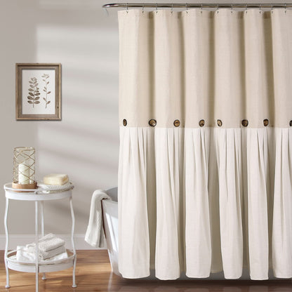 Lush Decor Linen Button Shower Curtain, 72" W x 72" L, Linen - Neural Shower Curtain Fabric - Bathroom Curtain - Farmhouse Bathroom Decor